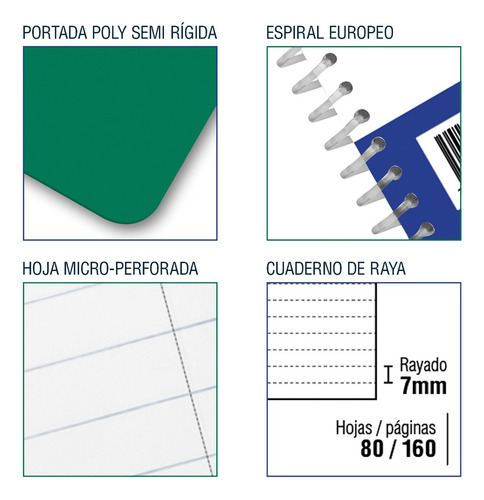 Cuaderno Poly Ferrini Espiral Europeo Libreta 80h Raya A5