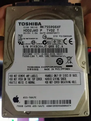 Hd Toshiba 750gb Mk7559gsxf Original Apple - Ler Descrição