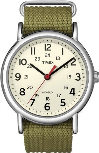 Reloj Timex Unisex Weekender 38mm Color de la correa Verde Color del bisel Plateado Color del fondo Blanco