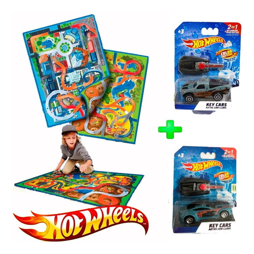 Pista Alfombra Autos Hot Wheels 2 En 1 + 2 Autitos Original