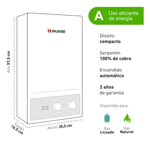 Calefont 10 Litros Tiro Forzado Gas Natural Master Splendid