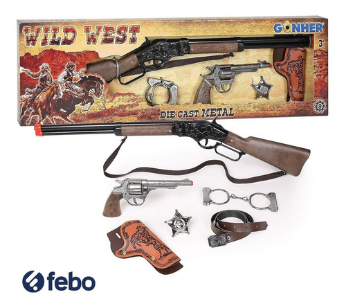 Set De Viejo Oeste Escopeta Revolver Esposas Placa Sheriffs