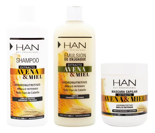 Han Kit Avena Miel Shampoo + Acondicionador + Mascara 500ml