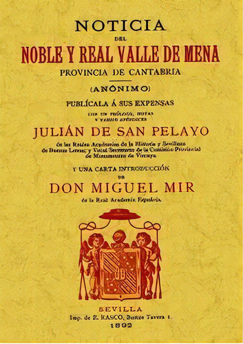 Noticia Del Noble Y Real Valle De Mena. Provincia De Cantabria., De Anónimo. Editorial Maxtor, Tapa Blanda En Español