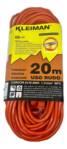 Extensión Uso Rudo Triple Naranja 20 Metros - Kleiman