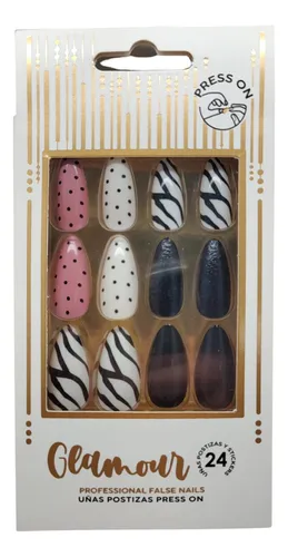 comprar Uñas Postizas Press On Glamour Thelma Y Louise 24u Color Cebra Y Lunares