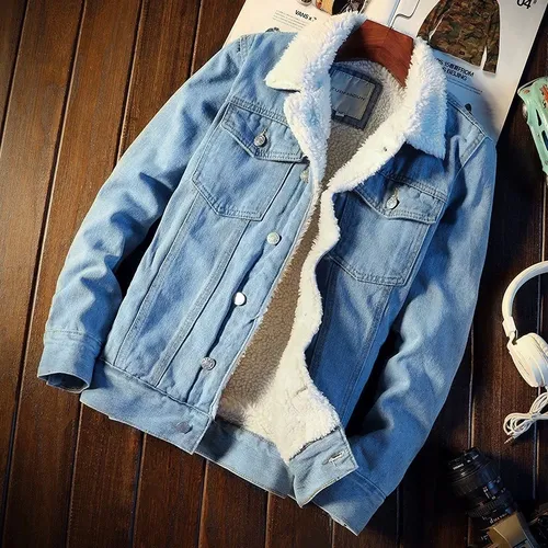 Jaqueta Jeans Engrossada De L De Inverno Masculina Parcelamento