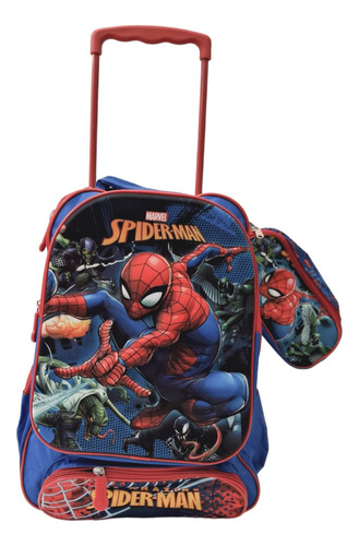 Mochila Infantil De Personajes Con Rueditas C/cartuchera 