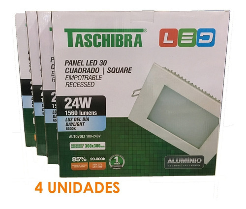 Kit C/4 Painel Led Embutir Quadrado 24w 30x30 Taschibra 