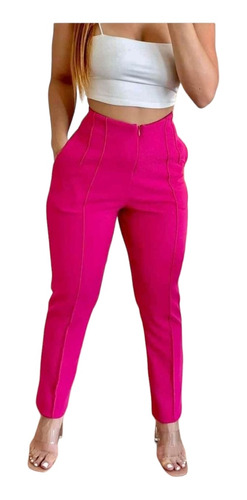 Pantalon De Vestir Tiro Alto Con Pinzas Mujer Fucsia