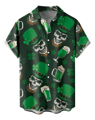 Camisa Manga Corta Para Hombre Boton Dia San Patricio Casual