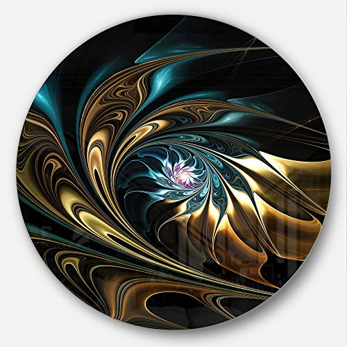 Designart Brown Blue Fractal Flower In Black Abstract L...