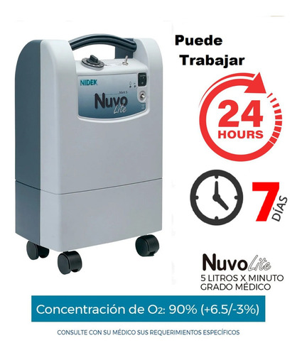Imagen 6 de 9 de Concentrador De Oxigeno Nuvo Lite Nidek Medical 5 Litros