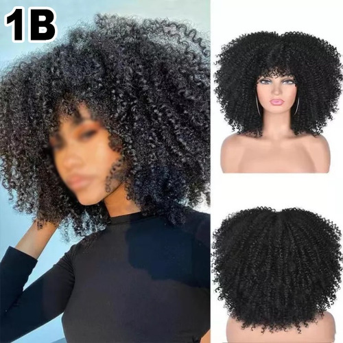 Peluca De Fibra Afro Rizada Con Rizos Perfectos