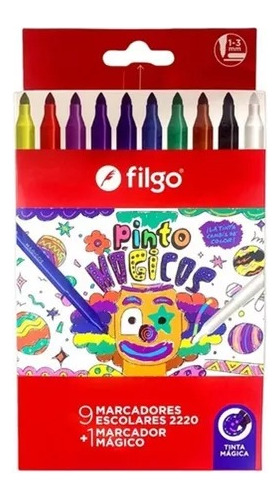 Kit Marcadores Magicos Largos X10 Colores Escolar Filgo 