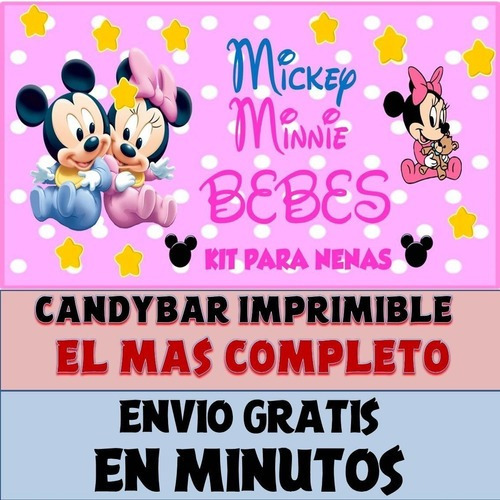 Kit Imprimible Candy Bar Mickey Minnie Bebe Nena Completo