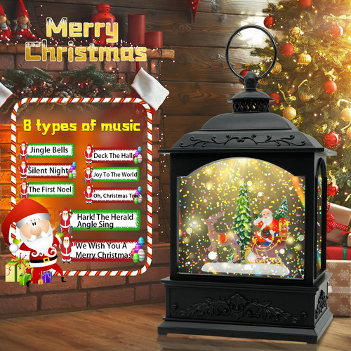 Linterna De Navidad Con Globos De Nieve Y Música Led