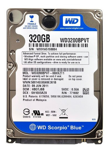 Disco Duro 2.5  Wd Blue 320gb 5400 Rpm