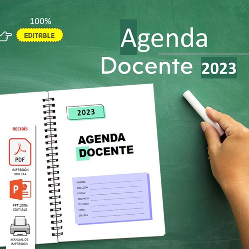 Pack Imprimible Agenda Docente 2023 A4 (pdf + Ppt) Editable