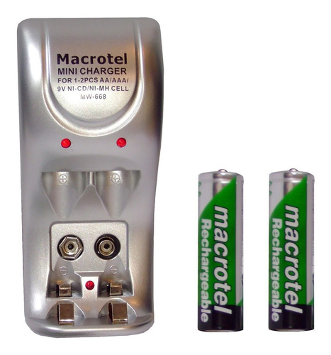 Cargador De Pilas Macrotel + 2 Pilas Aa De 2500mah