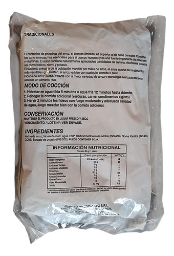 Pack X20 Fideos De Arroz Finitos Soyarroz X300gr. Finos