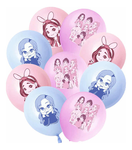 Pack 12 Globos Látex Twice K-pop Animados Dibujos Decoración