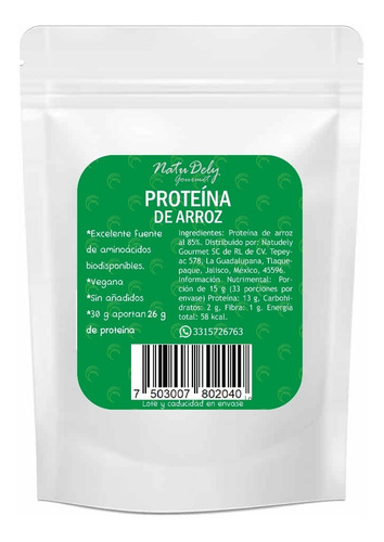 Imagen 2 de 2 de Proteína De Arroz Integral Orgánica (500 G)
