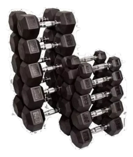 Set Con 10 Pares De Mancuernas Hexagonales 5 A 50 Lbs 