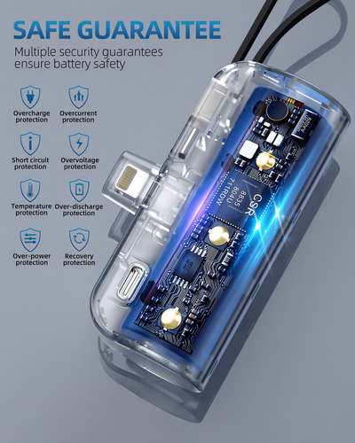 Power Bank Mini 5000 Mah Saiviek Dx121 Batería Portátil Salida Tipo C/ Lightning Con 1 Cable Pila Cargador