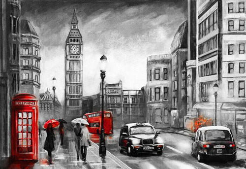 Papel Parede Moderno Vermelho Pintura Ruas De Londres Vb28