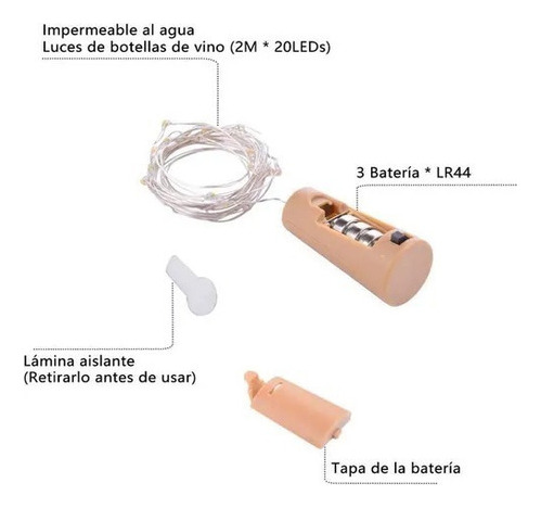 * Luces Led Corcho Botella Decoración Multicolor 20 Unidad