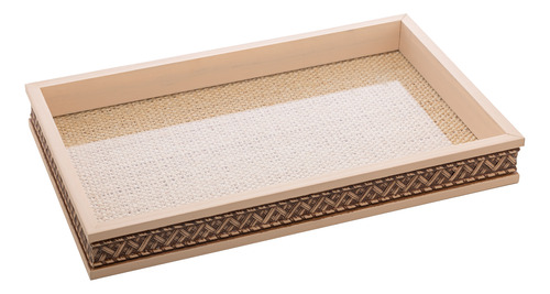 Bandeja Madeira Com Sisal Trançado Bege 30cm X 17cm