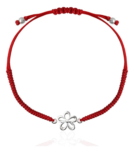 Pulsera Mujer Plata 925 Alegria Flor Tejida Colores Color Roja Diámetro 18 Cm