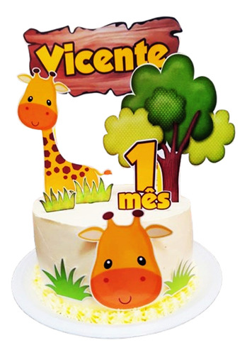 Topper Enfeite Topo De Bolo Girafa Com Nome Idade
