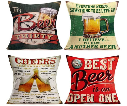 Vintage Beer Throw Pillow Fundas De Algodón Y Lino Thr...