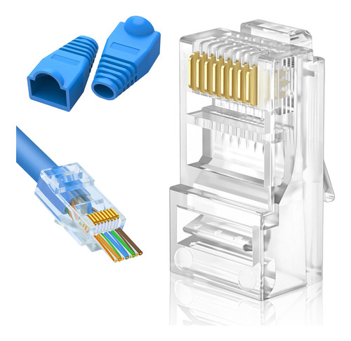 50 Pzs Conector Plug Rj45 Cat6 Y 50 Pzs Bota Protector