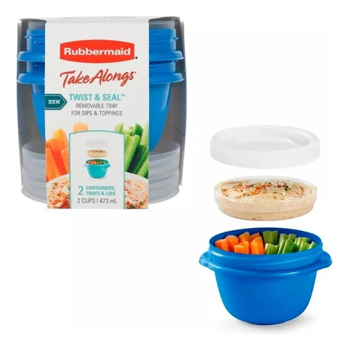 2 Taper Contenedor Vianda Rubbermaid 496ml Take Alongs Color Azul