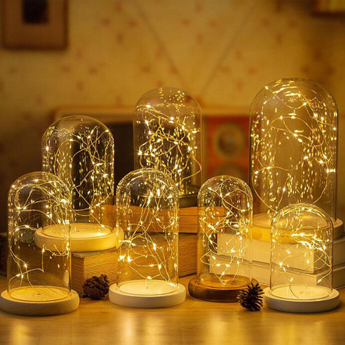 Mox Cúpula De Vidrio Cloche Bell Jar Base De Madera 7x12cm