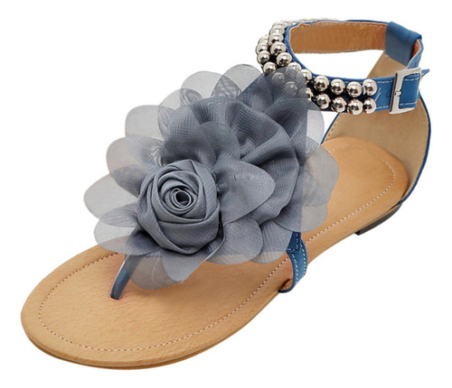 Sandalias Con Cordón Plano Para Mujer, Diseño De Flor Bohemi