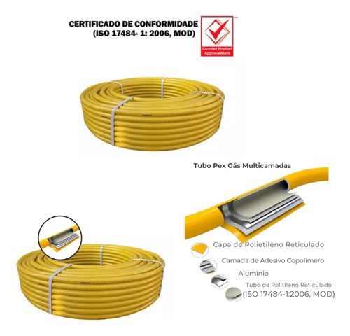 Kit 12 Metros Tubo Pex Multicamadas 16mm P/ Gás Com Conexões