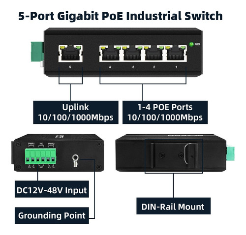 Interruptor De Red Gigabit 5 Puertos Poe 120w Total