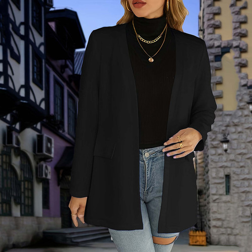 Abrigo De Moda Para Mujer, Suave Y Liso, Cuello Vuelto