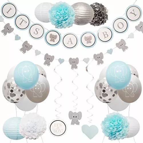  Decoraciones de baby shower para niña, decoraciones de elefante  para baby shower, telón de fondo con 50 globos de baby shower para niña,  conjunto de globos, suministros de fiesta de baby