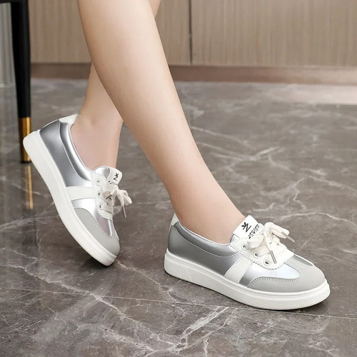 Zapatillas Blancas Para Mujer, Zapatos Deportivos Con Cordones En La Parte Superior De Malla