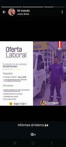 Se Necesita Chófer Con Licencia A4 Y A2b, Llamar 944111811.