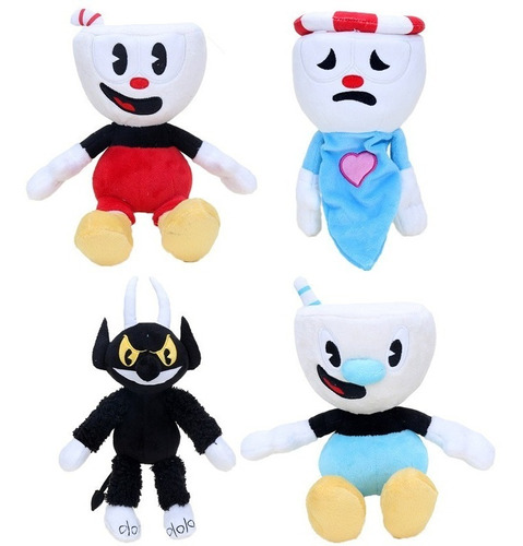 Cuphead Kit 4 Pelúcias Devil Cuphead Mugman The Devil