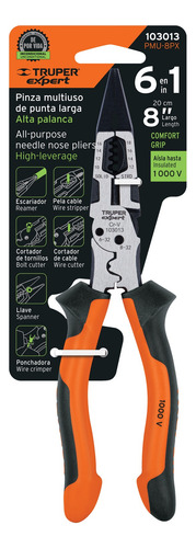 Pinza Multiuso 8'' Punta Larga, Comfort Grip, 103013 Truper