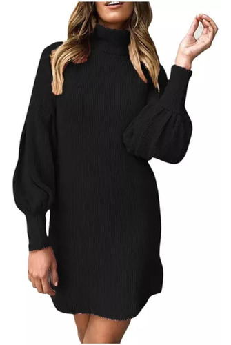 Vestido Suéter De Cuello Alto Para Mujer De Punto Suelto De