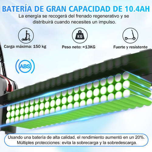 Patín eléctrico plegable para adultos lcd 35 km/h 600 w 8.5 pulgadas con luz led control de aplicación 3 niveles de velocidad ajustable batería 36 v 10.5 ah blanco Xgody