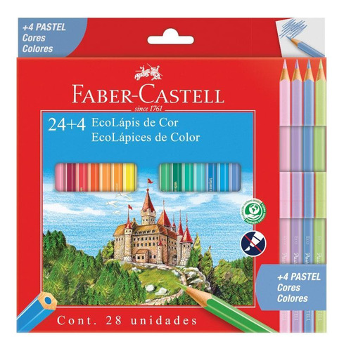 Lápis Cor Faber-castell Sextavado 24 Cores + 4 Cores Tons